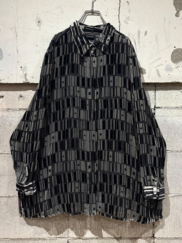 【Caka otto】 Geometric Pattern Vintage Velour × Sheer L/S Shirt