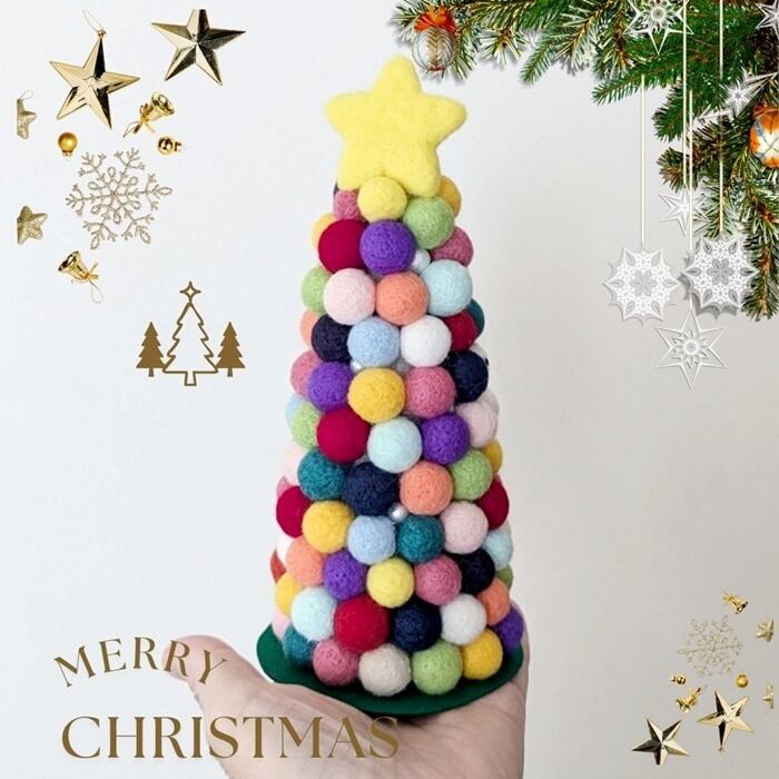 クリスマスツリー 雪だるまを探せ 羊毛フェルト カラフルB クリスマスツリー 雪だるまを探せ 羊毛フェルト カラフルB