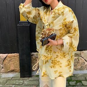 printed ramie long sleeve shirt<t1561>