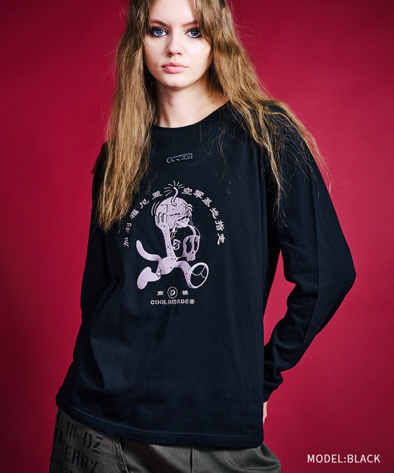 AFスカルエンブロイダリーL/SルーズTシャツ (BLACK)　CQ-47081