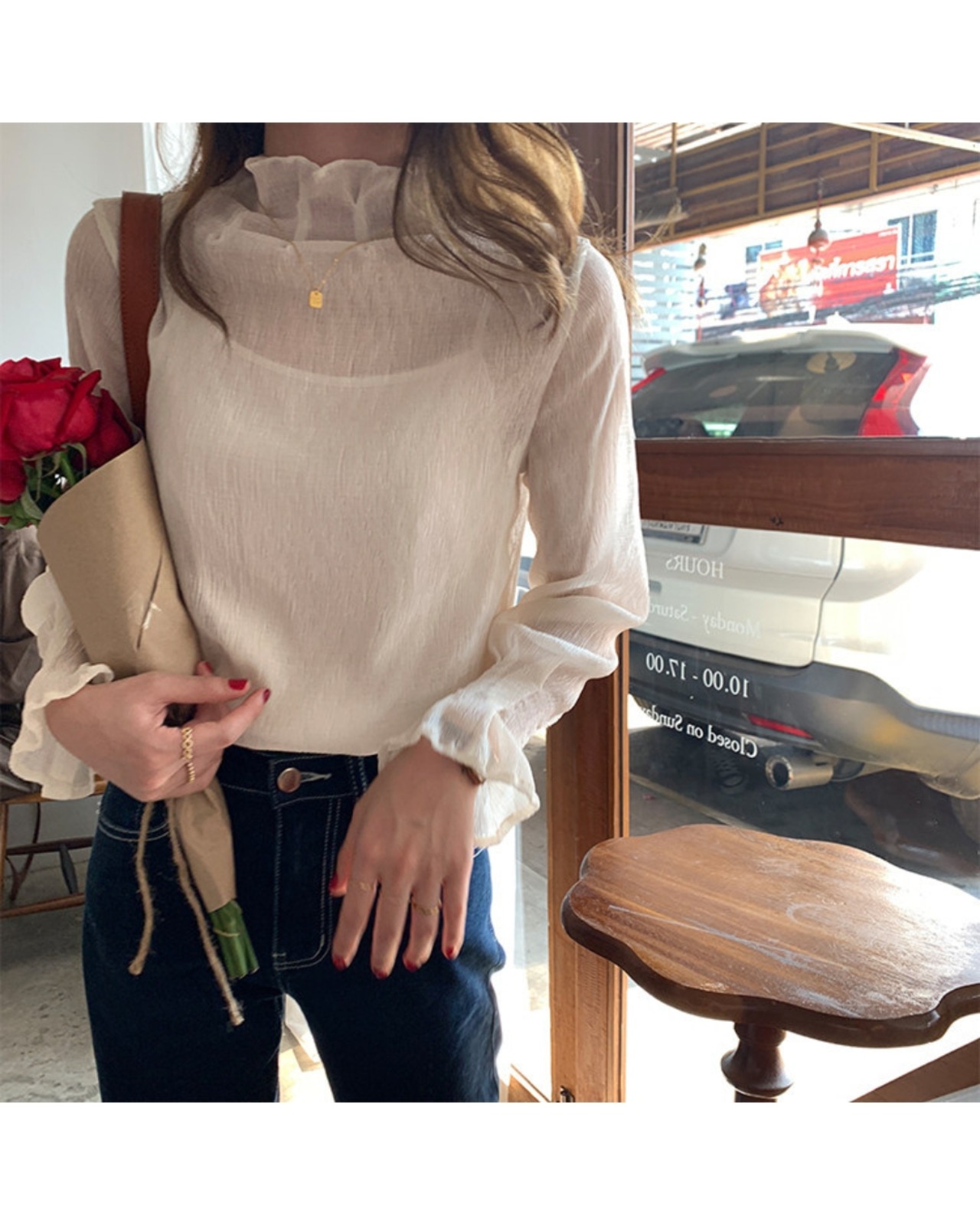 ハイネック シフォンシアートップス&キャミセット A1001 - 8