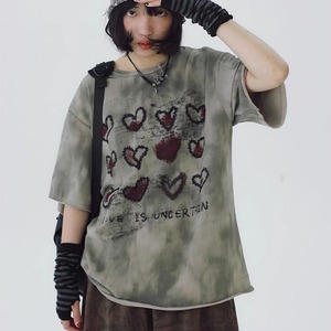 STILL YOUヴィンテージハートの落書き半袖Tシャツ
