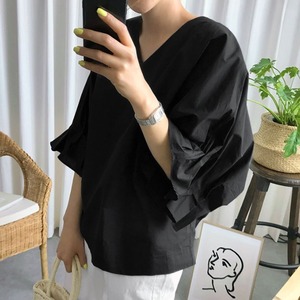 Vネックドルマンプルオーバーシャツ 2col  231205