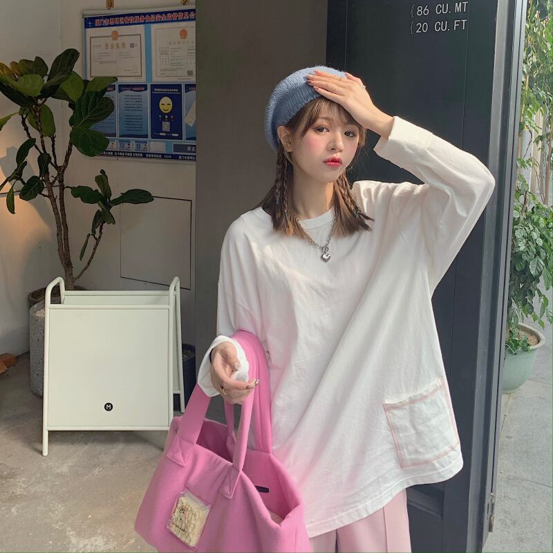 ホワイトシャツ Tシャツ オータムウィンタールーズトップス ロング 秋物 冬物 ブラックストロベリース87380706239