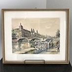 風景画  水彩　パリ・セーヌ河畔　マリーアントワネット　サンミッシェル橋　額入り　壁面インテリア　 12otab1