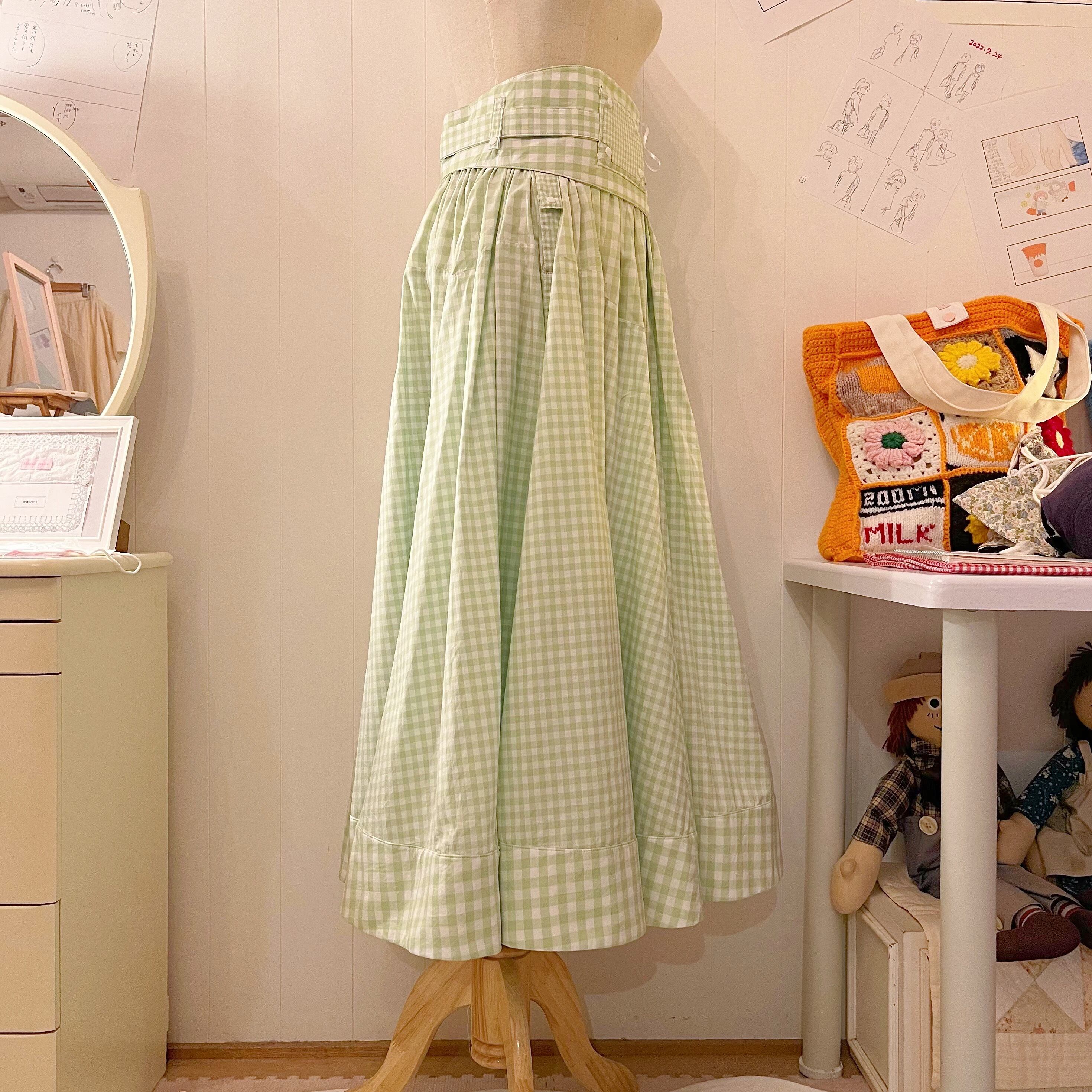 original : transformation belt gingham check skirt . green