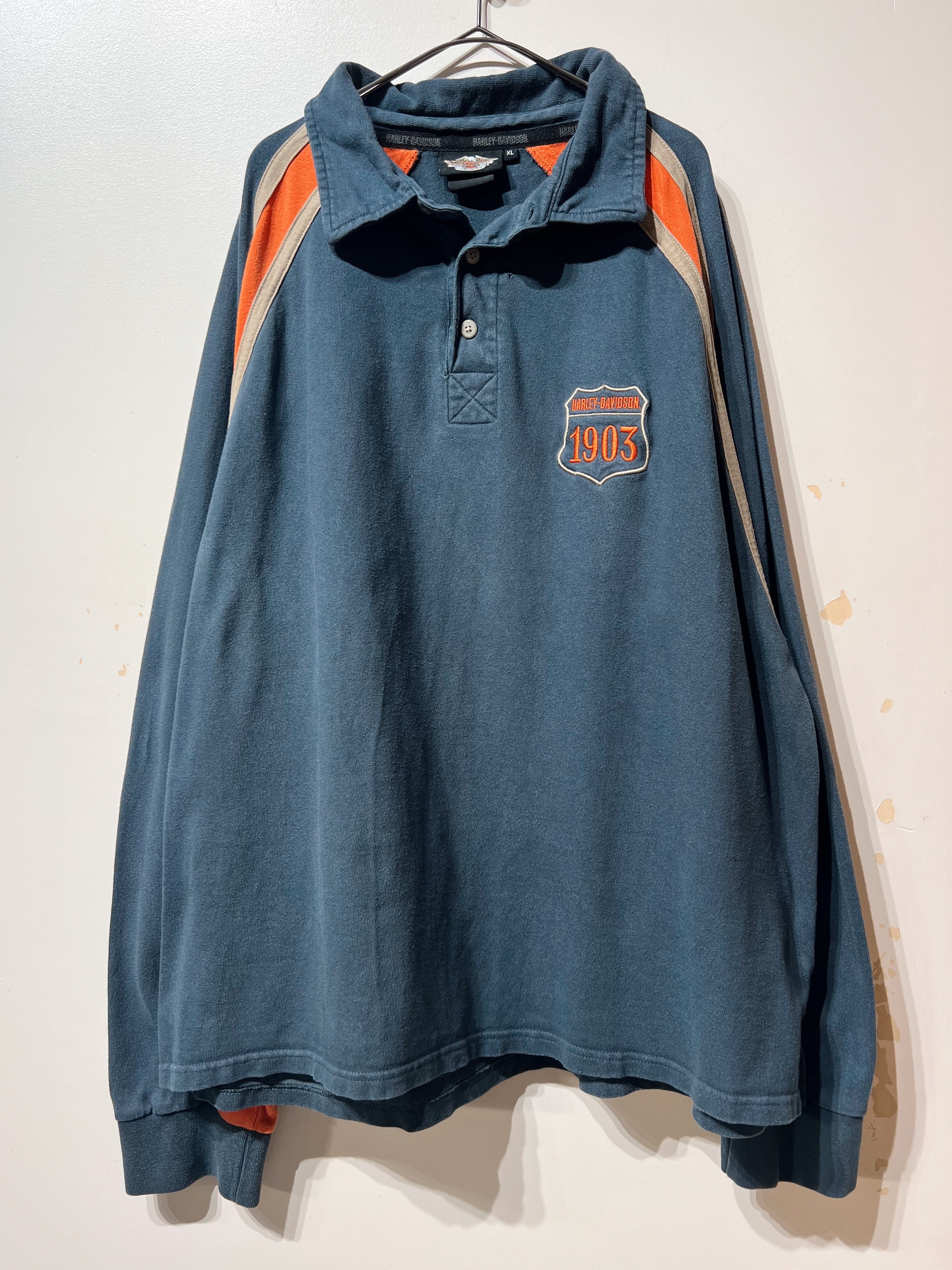 (SH1447)00’s Harley-Davidson embroidered colorblock rugby shir