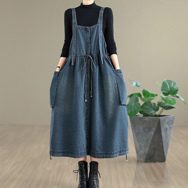 DENIM A-LINE MIDI STRAP JUMPER DRESS 1color M-14901