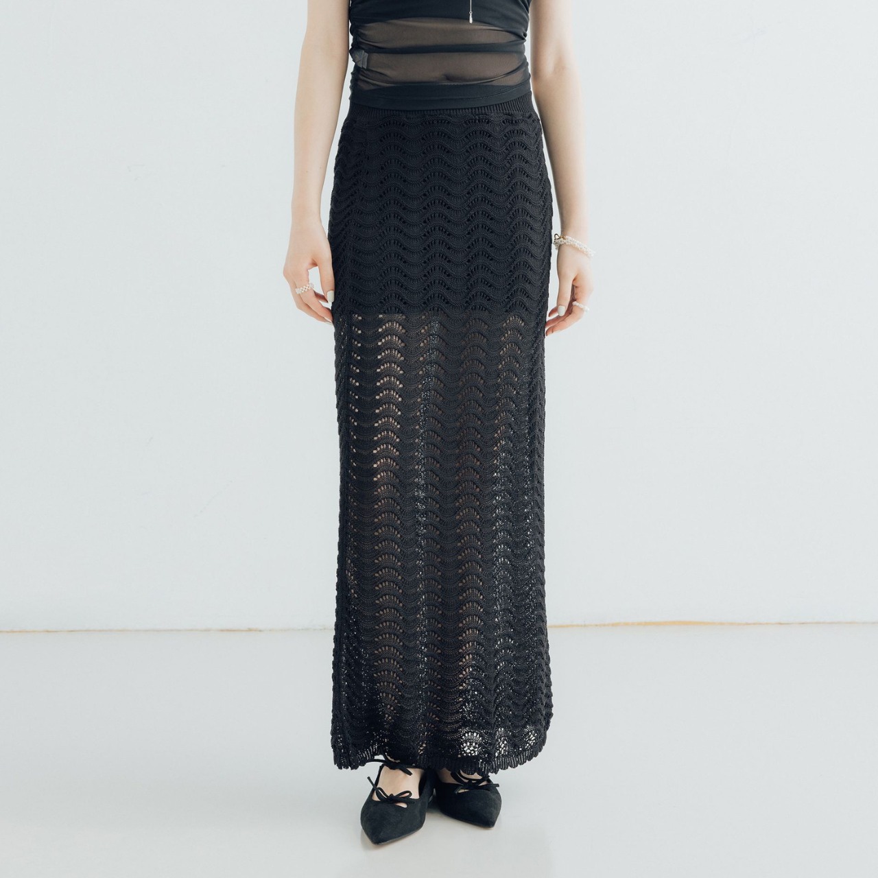 Sheer Crochet Mermaid Long Skirt T3543