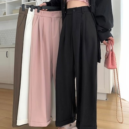 2024 春秋パンツ ロング丈 ワイド ストレート ハイウエスト 美脚効果 脚長効果 細見え 秋 黒 白 緑 おしゃれ かわいい 韓国ファッション レディース お出かけ