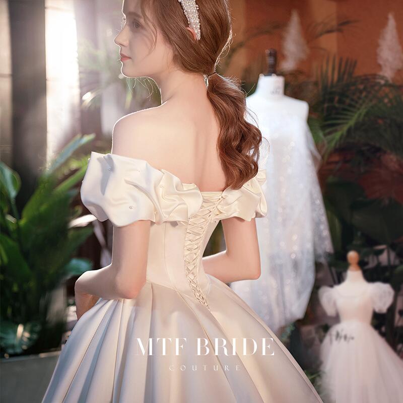 ウェディングドレス プリンセス Aライン サテン シルク ミカドサテン