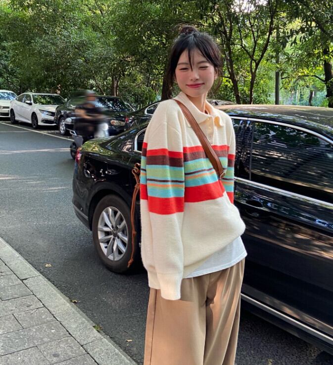 カラーセーター コート ルーズトップス オータム 秋物 モンロー73502827584