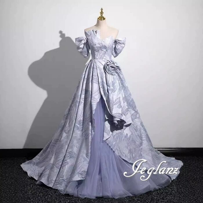 ウエディング カラードレス 立体フラワー オフショル 編み上げ(MB654)π☆