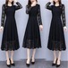 ドレス ワンピース パーティードレス ドレスワンピース 結婚式 発表会 演奏会 フォーマル レース 膝丈 Aライン 長袖 黒 秋冬 韓国 20代 30代 40代 大きいサイズ