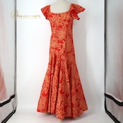 フラダンス 衣装 ワンピース ドレス レッド系 アロハスタンダード 日本製 ハワイアンプリント ALOHA STANDARDS アロハ フラ ダンス レッスン 練習 花柄 植物柄 イエロー系 赤 黄 フリル 華やか 鮮やか かわいい おしゃれ 上品 フリル袖 女性用 アロハシャツ