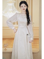 【0257】A-line High Waist Long Sleeve Dress