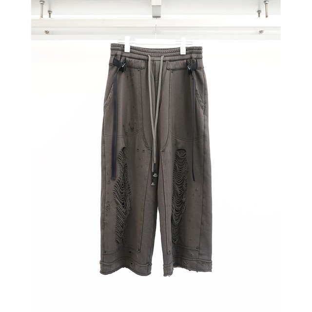 [D.HYGEN] (ディーハイゲン) ST107-1426A Untwisted Shotgun French Terry Wide Cropped Trousers (charcoal)