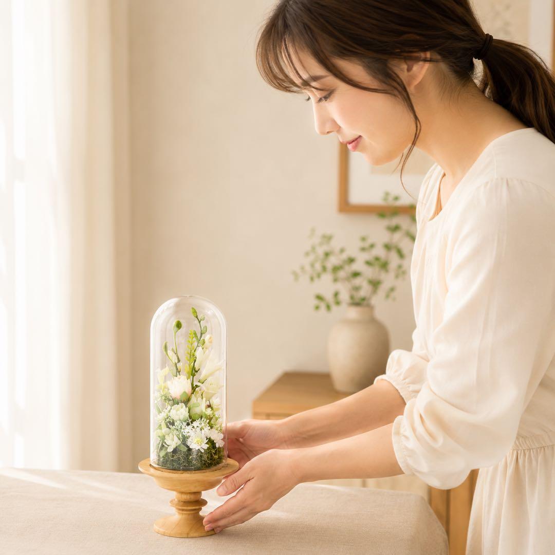 お供え ガラスドームアレンジ 枯れない供花 初盆 お盆 法要 一周忌 三回忌 お供え ガラスドームアレンジ 枯れない供花 初盆 お盆 法要 一周忌 三