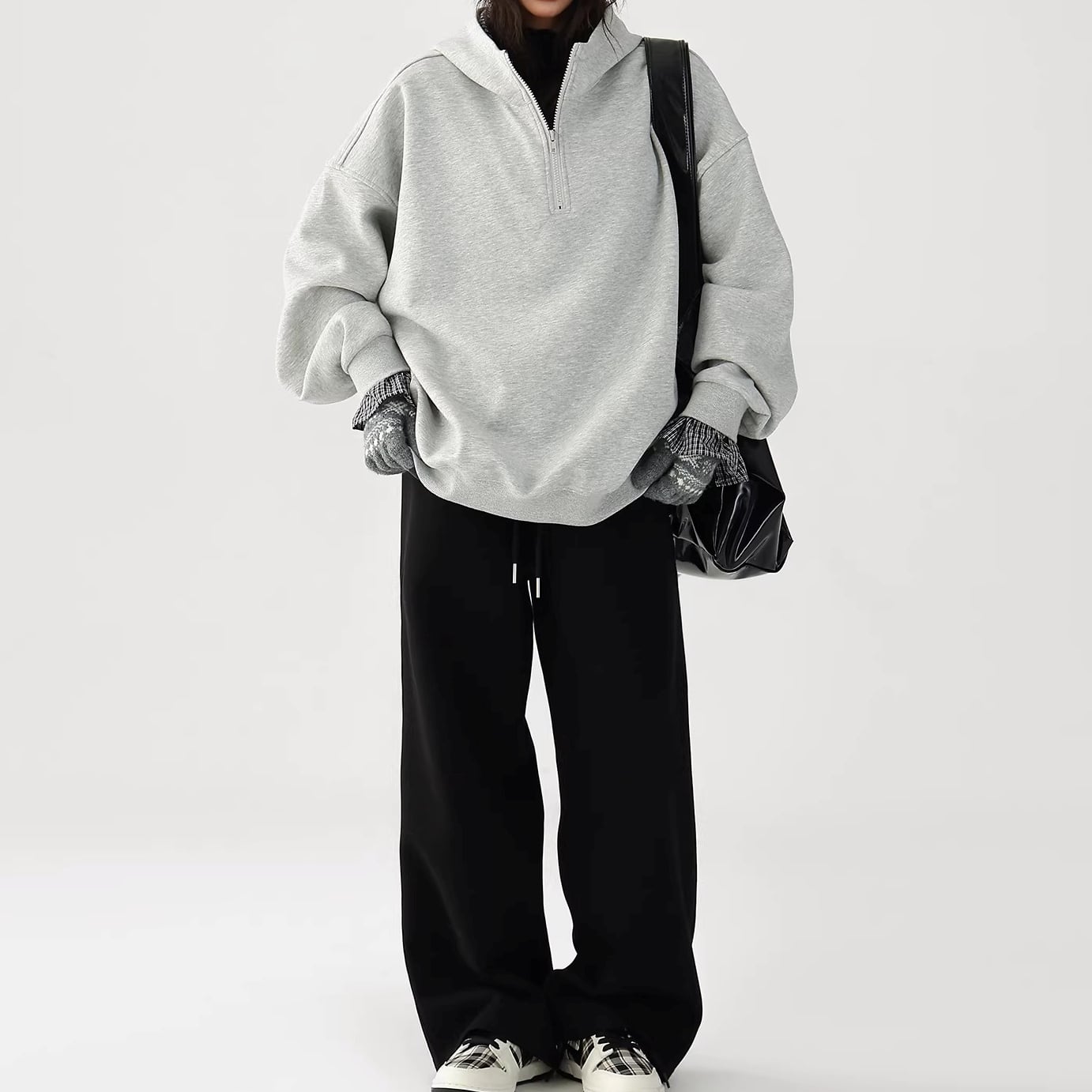 ハーフジップ 長袖 オーバーサイズ パーカー 2color ATO0145