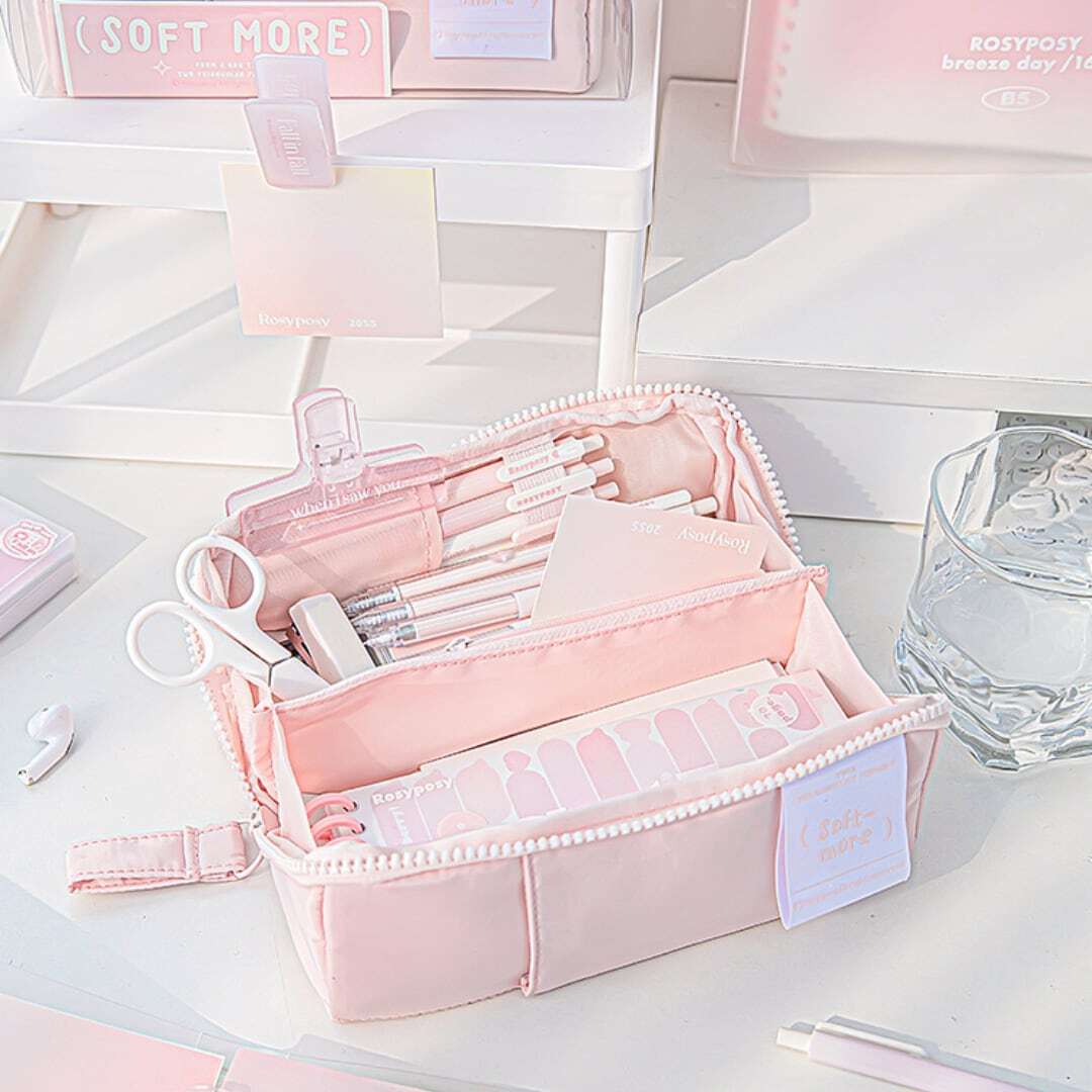 ペンケース 大容量 シンプル 韓国雑貨 筆箱 ポーチ ケース ピンク イエロー