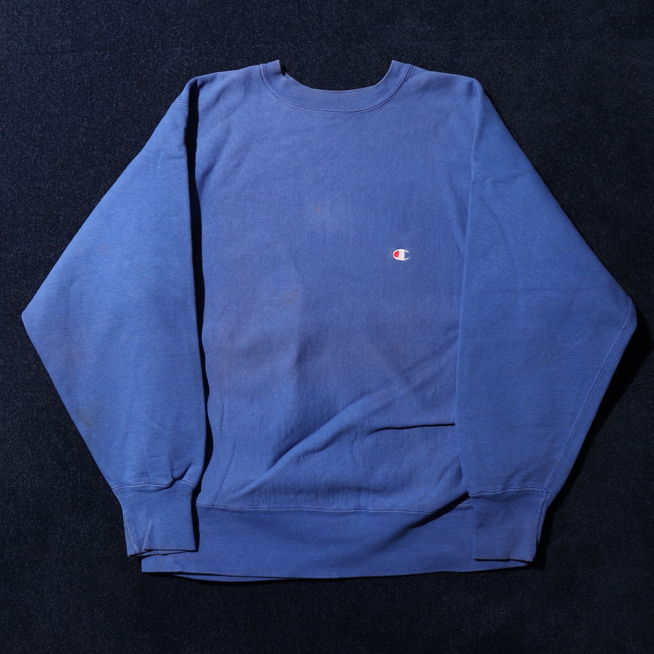 L 青無地 80s USA ブルー リバースウィーブ チャンピオン スウェット