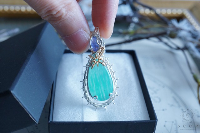 【動画あり】Halo -  光る海の記憶星 #2 (pt577-at-sg)（アマゾナイト・タンザナイト  ペンダントトップ）