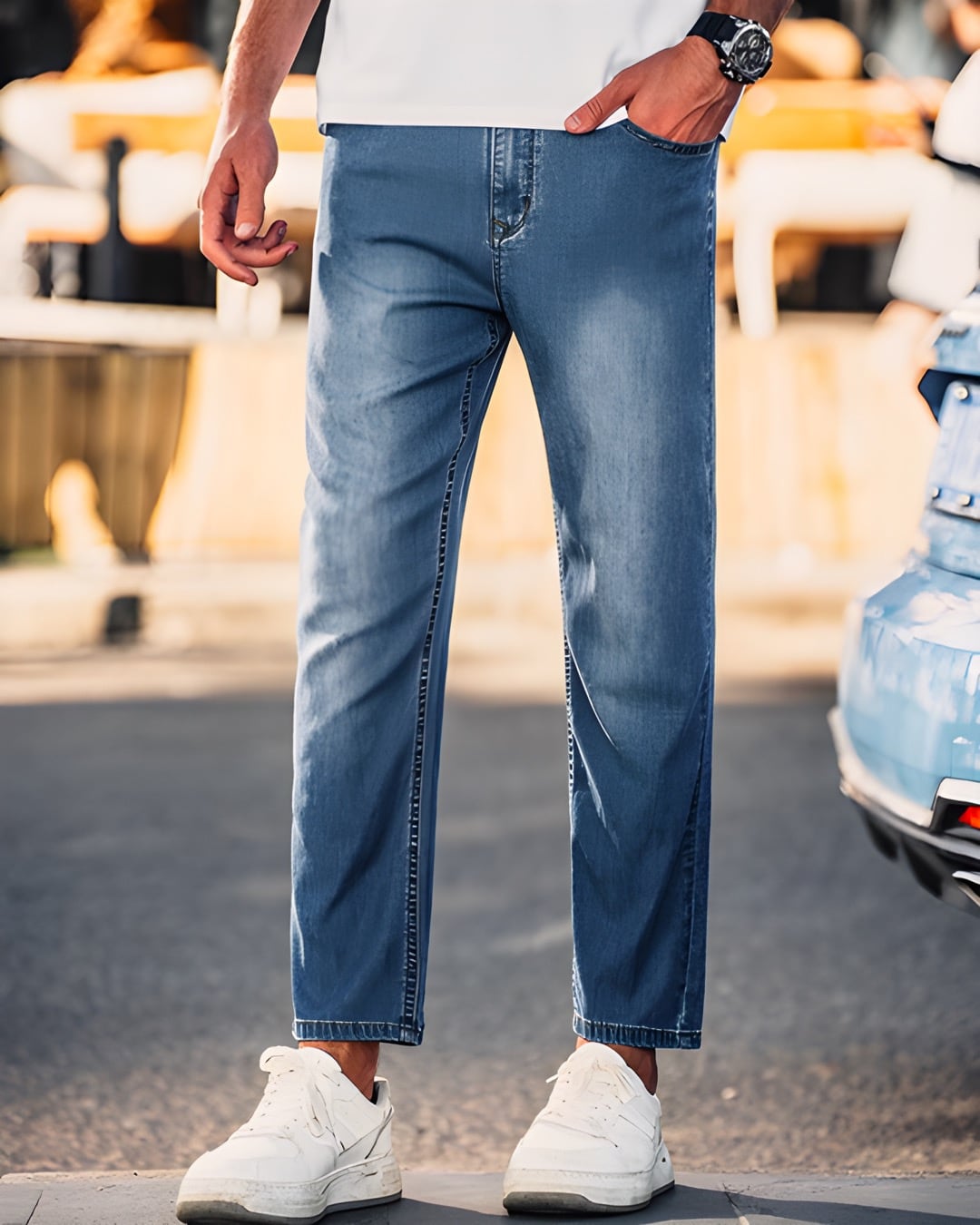 ストレッチ 9部丈ストレートデニム E0007