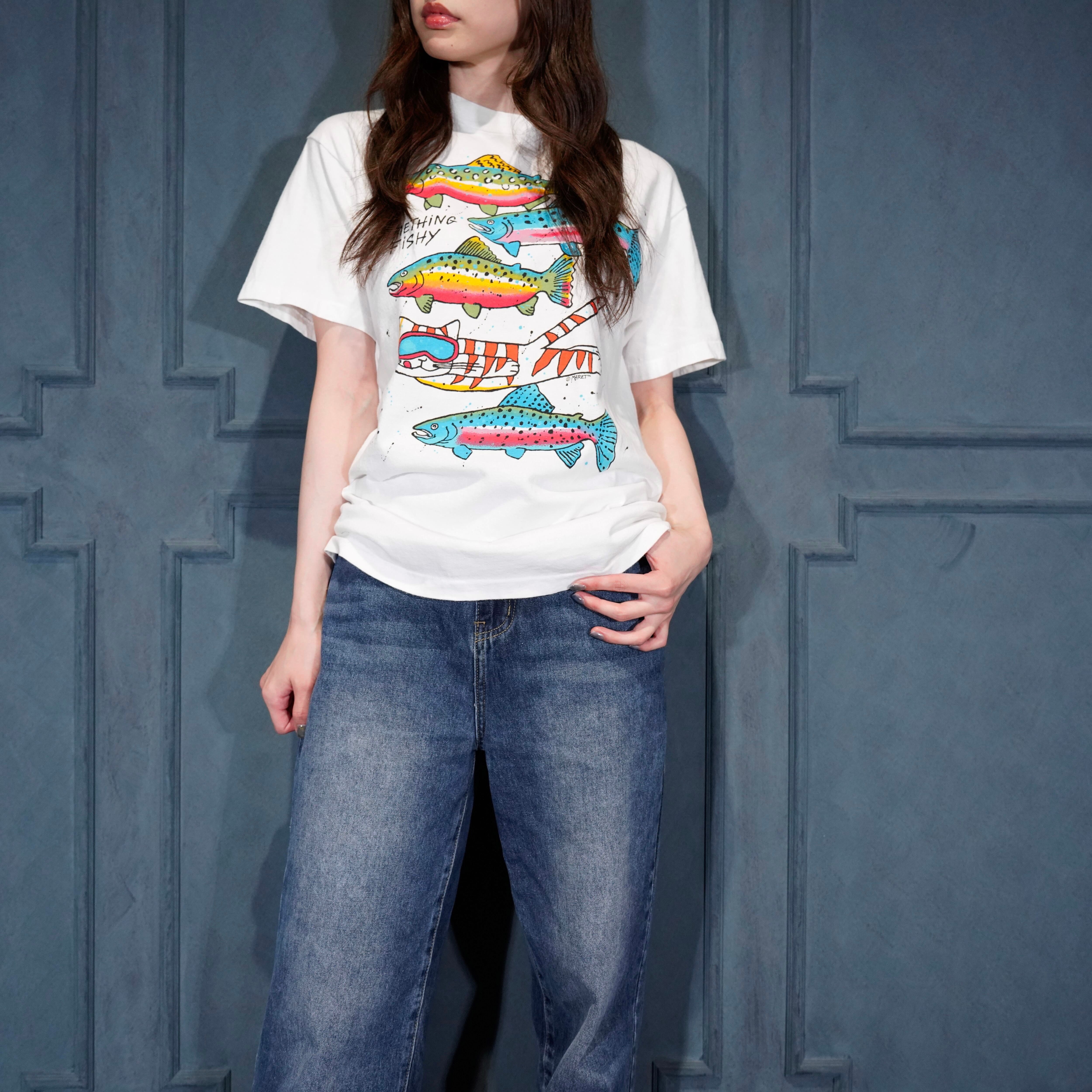 SPECIAL ITEM* 90's USA VINTAGE Hanes MAREY SOMETHING FISHY