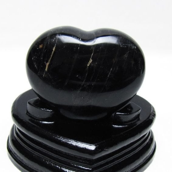 モリオン 置物 黒水晶 ハート 台座付属 一点物 155-1037