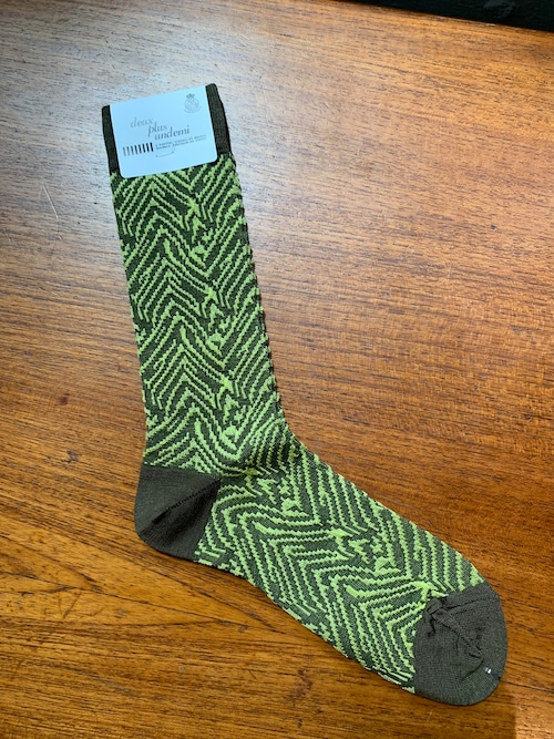 deux plus undemi　TIGER SOCKS (YELLOW GREEN/KHAKI)