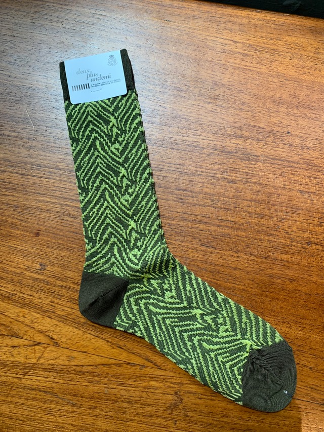 deux plus undemi　TIGER SOCKS (YELLOW GREEN/KHAKI)