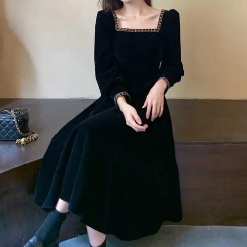 ［S,M,L,XL］スクエアネックドレス