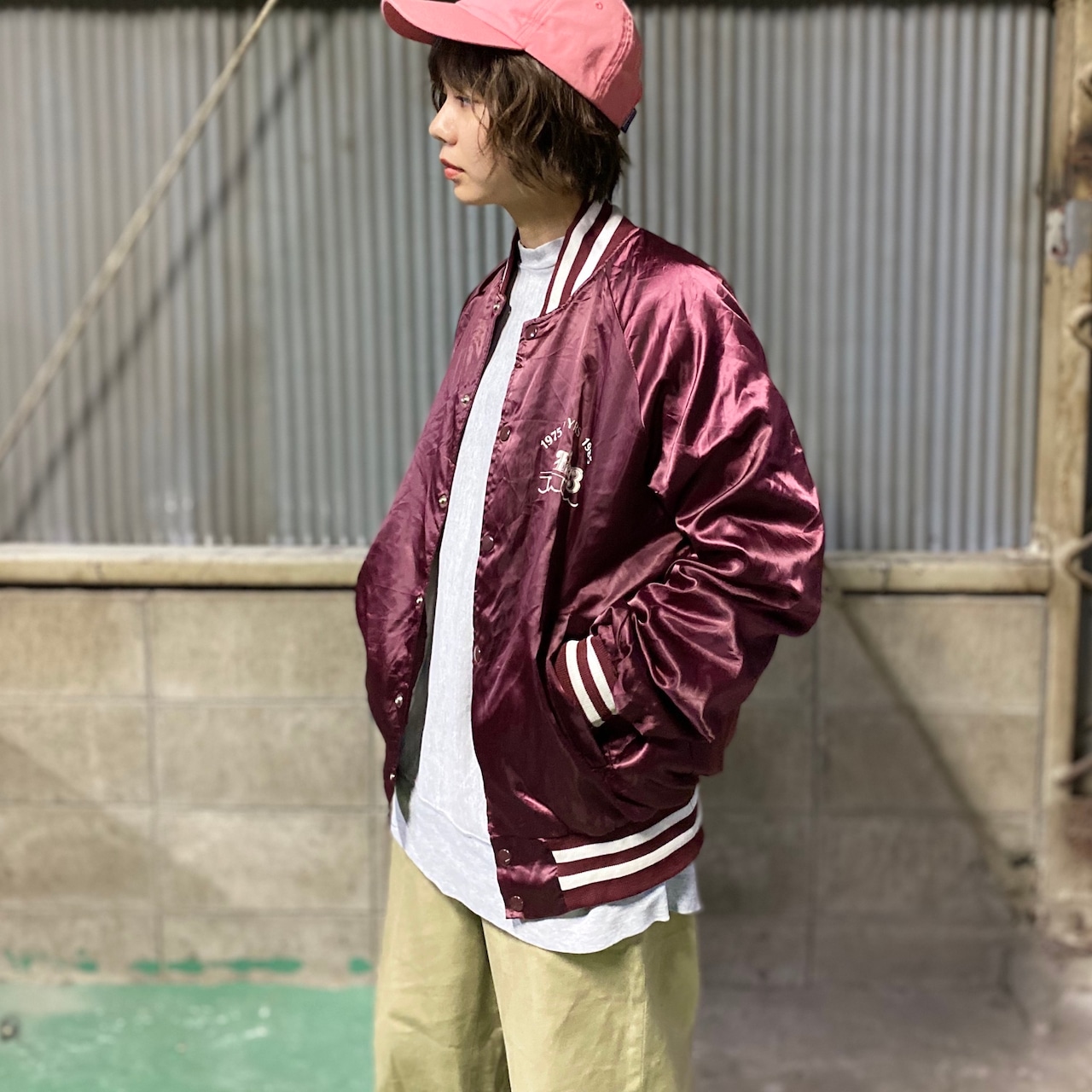 80年代 ビンテージ ロゴ プリント サテン ナイロンスタジャン アワード 
