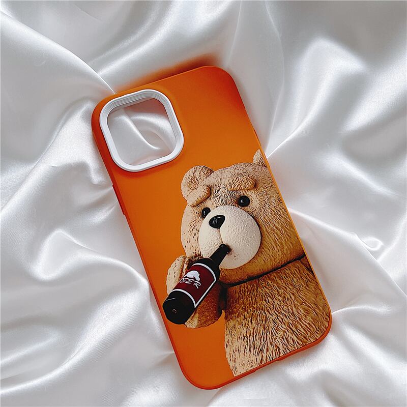 ☆クマ iPhone13 12 11 Pro Maxケース オレンジ カバー ソフト