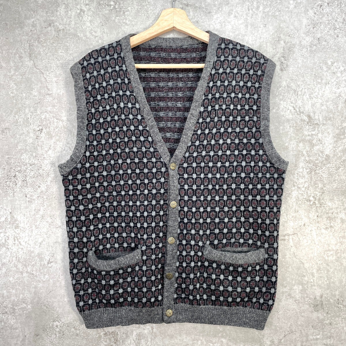 スペイン製 総柄 モヘア混 ニットベスト メンズM相当 古着 VINTAGE ヴィンテージ コインボタン【ニットセーター】/マルチカラー | cave  古着屋【公式】古着通販サイト