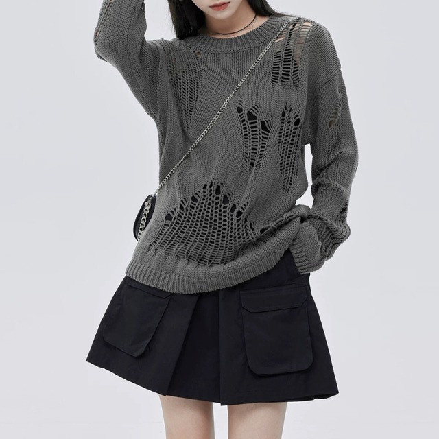 Distressed open-knit sweater C1406