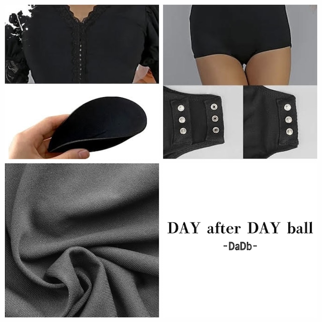 パフスリーブ Vネック レースコンビ レオタードトップス 1col D00613