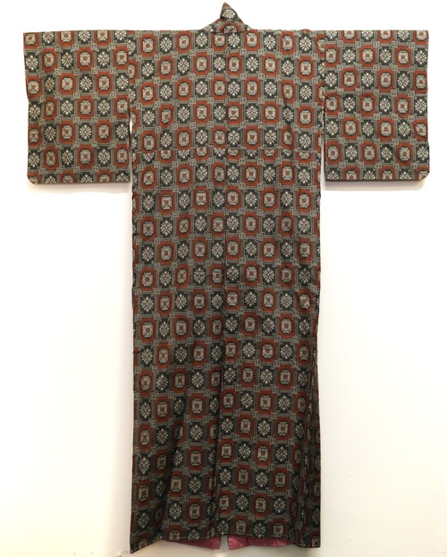 1433R1 アンティーク着物 大島紬 昭和レトロ ヴィンテージ 古布 和装 和服 ANTIQUE KIMONO