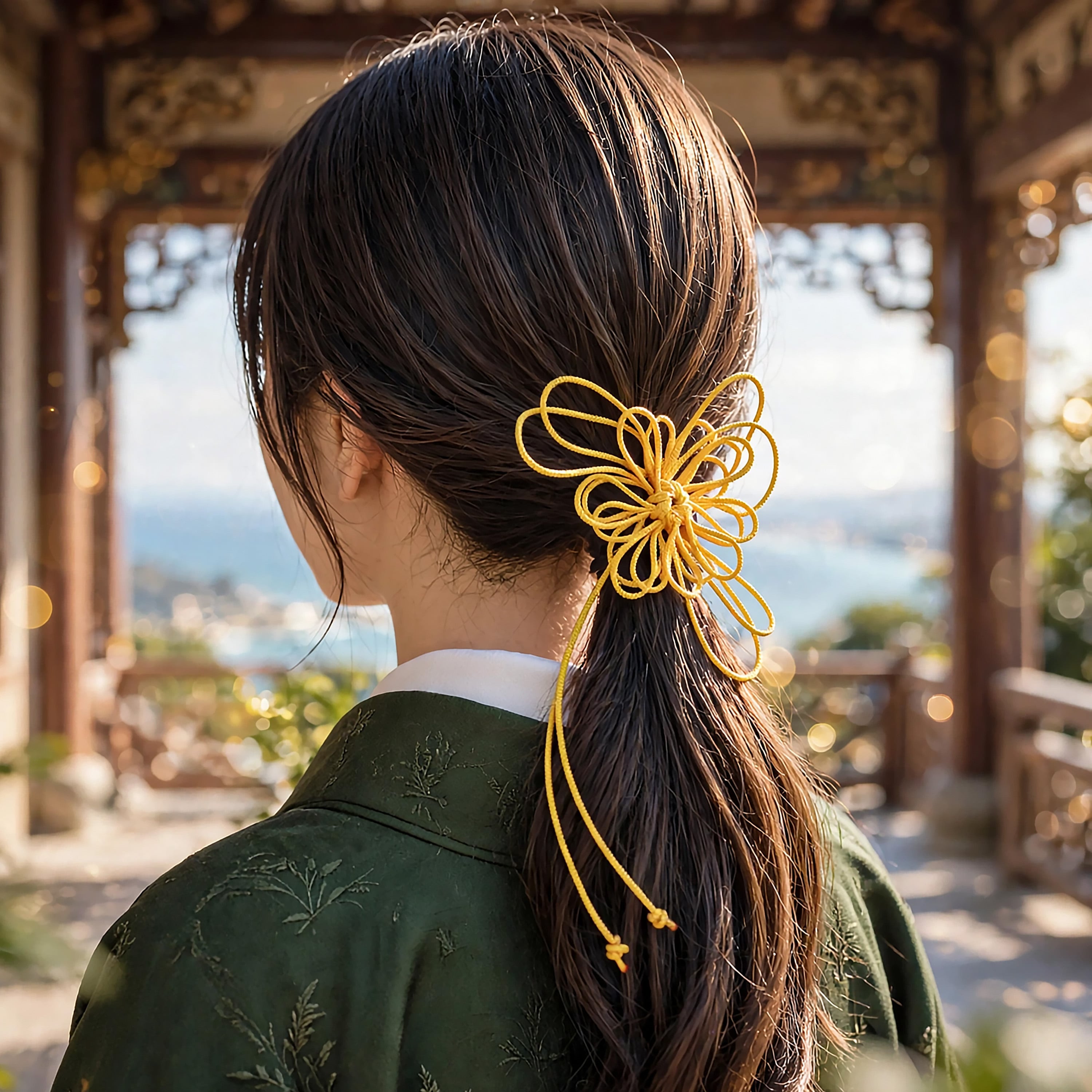 飾り結びヘアゴム「頰、光トモレ」|着物・浴衣に簡単アレンジで和装ヘア
