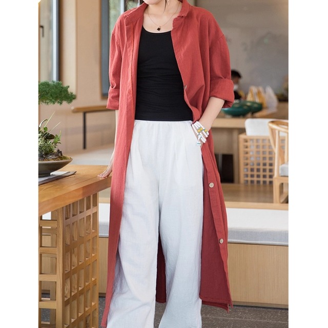 ロングシャツワンピース アウター　ストレートシルエット　3color  00250