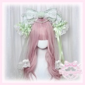 ♡【全4色】2点set MAID 雫すずらん フリルレース ベール付きリボンカチューシャ light green ♡