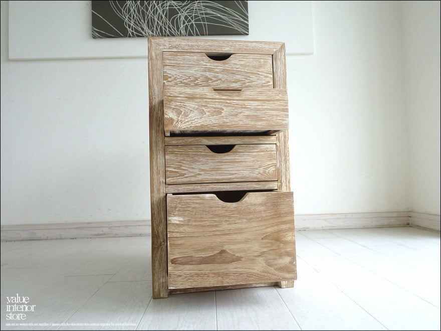 チーク無垢材 デスクサイドキャビネットNW /4段 チェスト ベッドサイドテーブル 収納家具 タンス 手づくり ナチュラル 箪笥 銘木家具