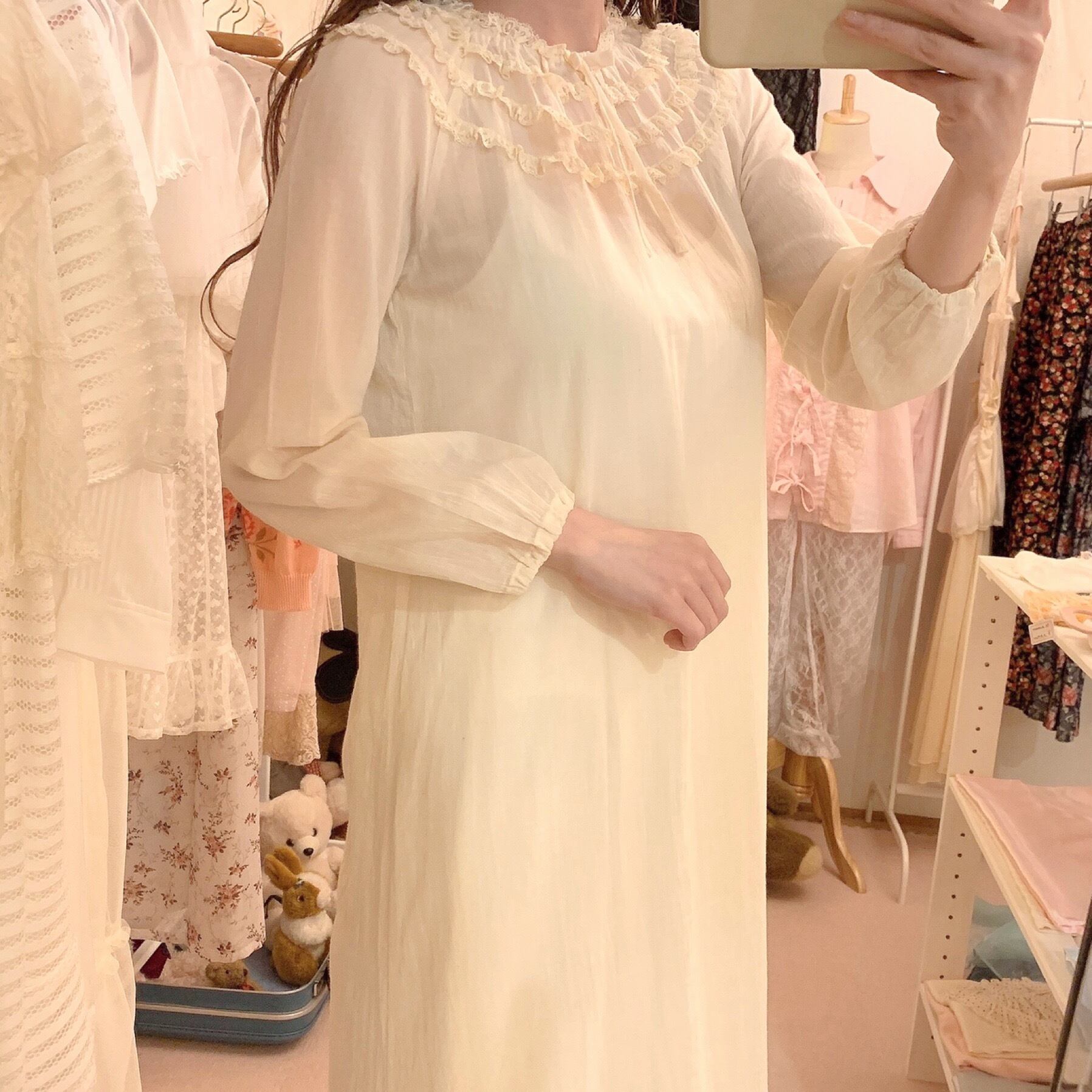 round lace cream neglige one-piece