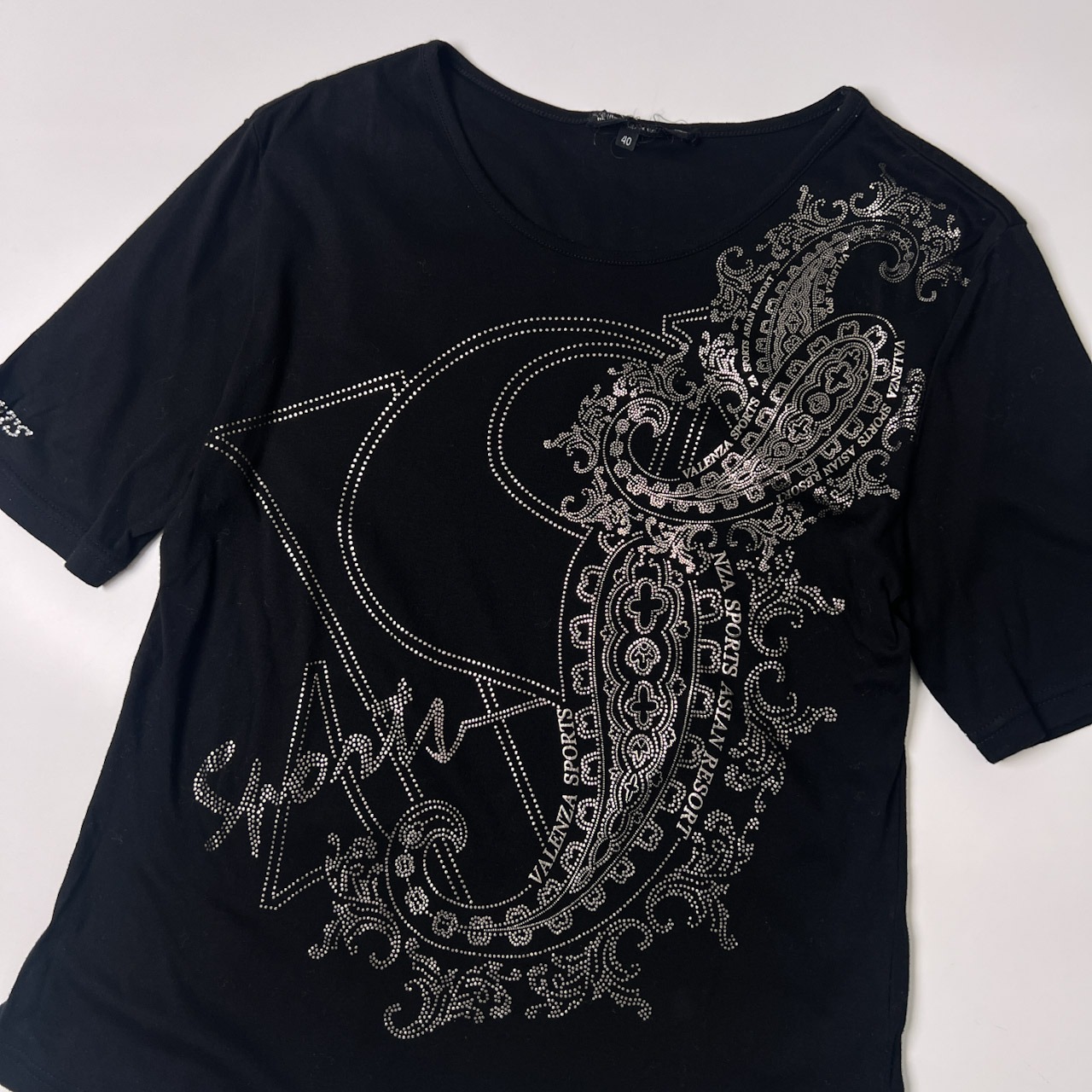 VALENZA SPORTS バレンザスポーツ シルバープリント デザイン 半袖Tシャツ 40/ブラック