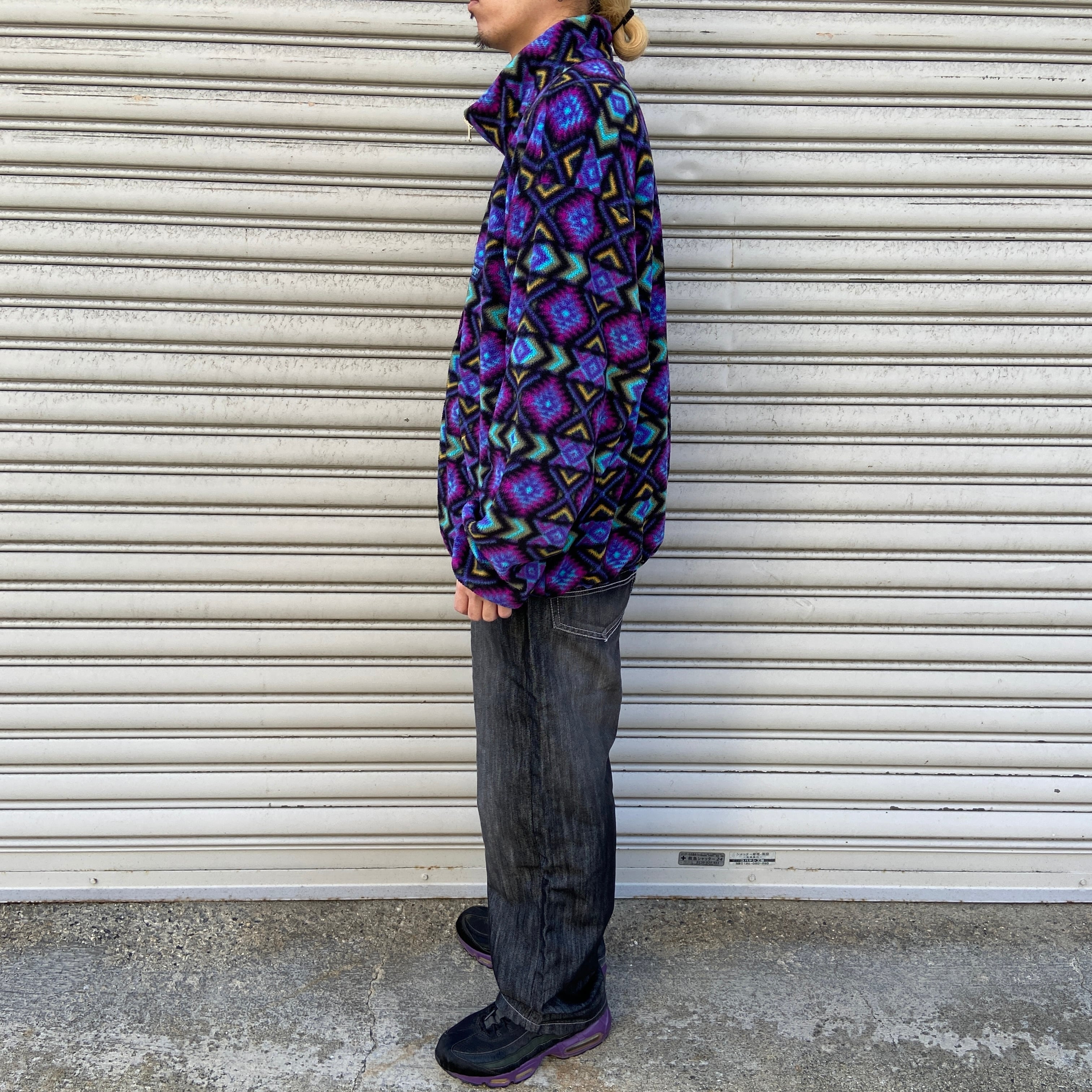 90s BANFFDESIGNS バンフデザインズ 総柄ポーラテックフリース 紫