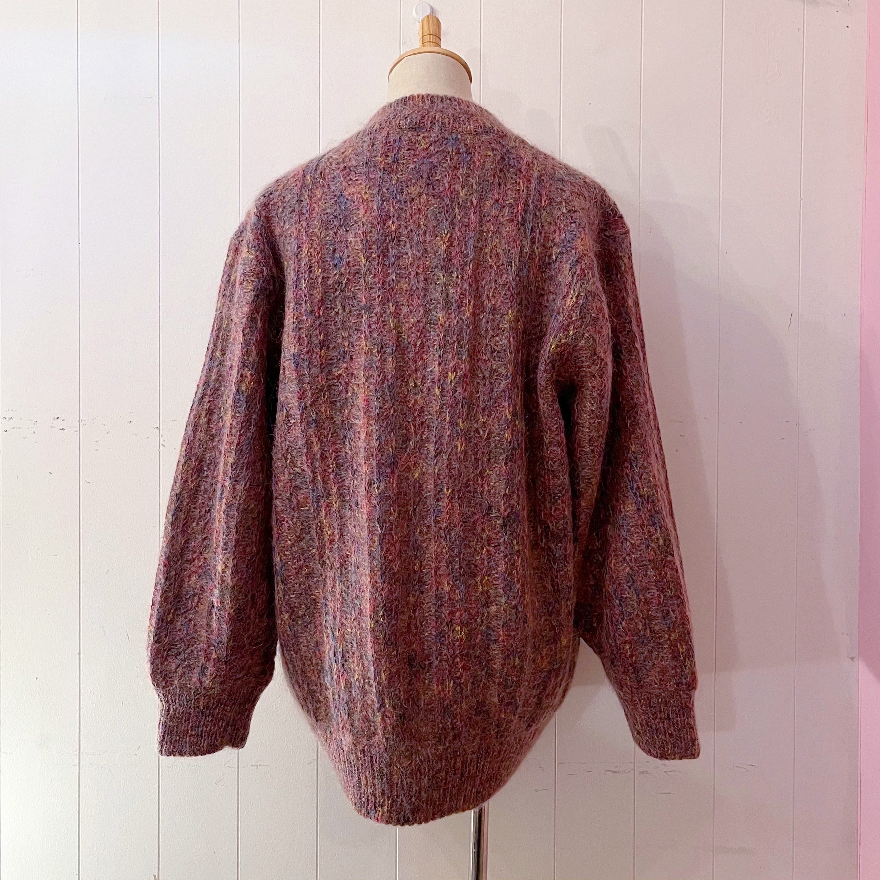 pink mix yarn liner knit cardigan