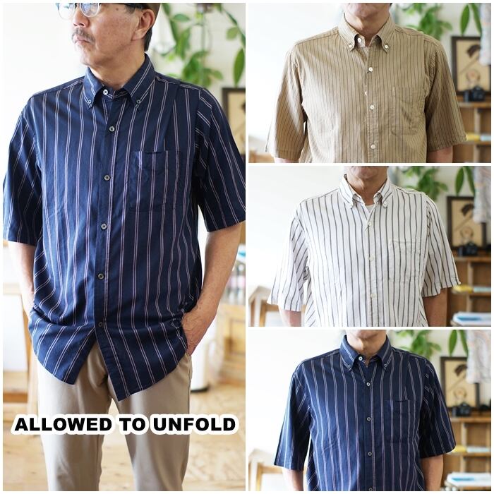 パターン アロウドトゥアンフォールド ストライプ半袖ボタンダウン