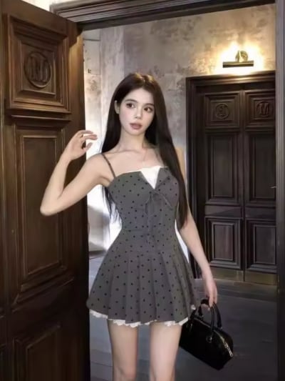 《韓国ドレス》ポリエステルドット柄セットアップ/韓国ドレス/キャバドレス