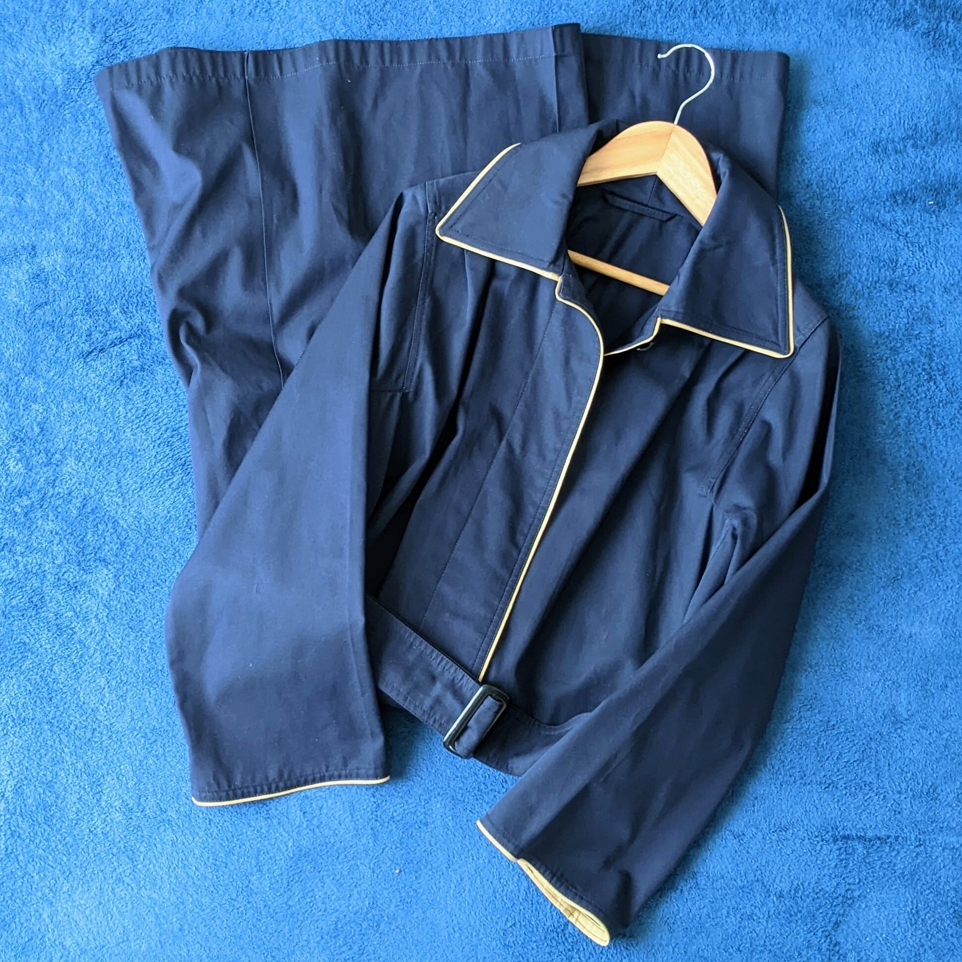 vintage】LANVIN PARIS ステンカラーコート 比翼仕立て パイピング