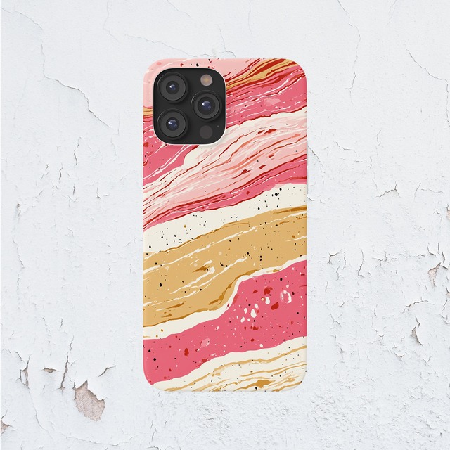 受注生産 iPhoneケース ピンクとベージュの地層マーブル｜紙マーブリング MARB054C